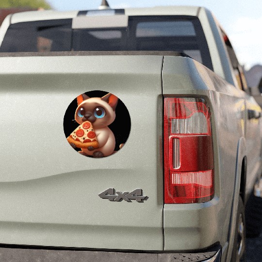 Siamese cat enjoying pizza Car Magnets
