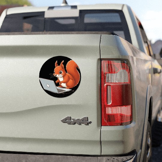 Squirrel on laptop Car Magnets
