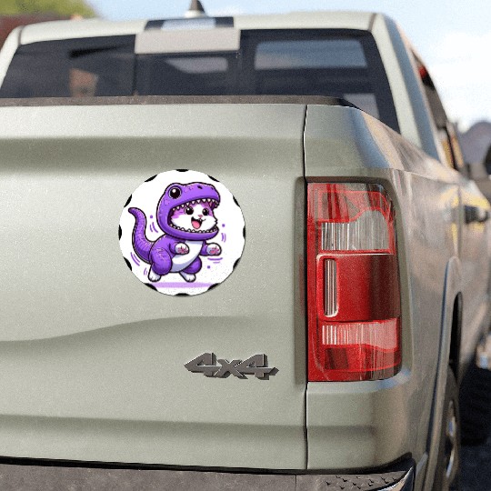 Energetic Cat in Velociraptor Costume - Playful Fe Car Magnets