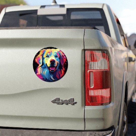 Watercolor Colorful Great Pyrenees Car Magnets