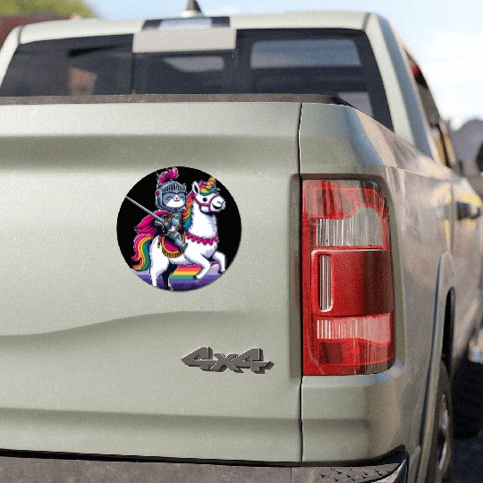 Happy Funny Cat Knight Riding Unicorn Llama Alpaca Car Magnets