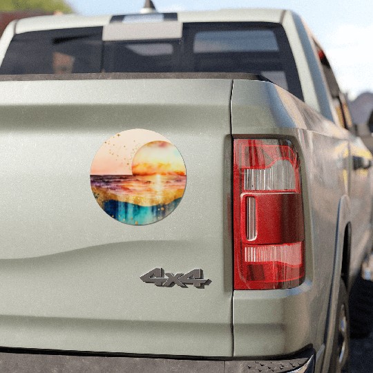 Sunset Beach Watercolor Painting Car Magnets
