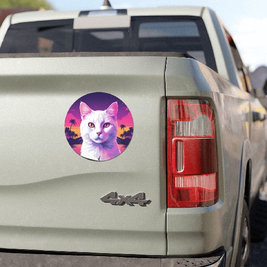Synthwave White Cat 2 Car Magnets