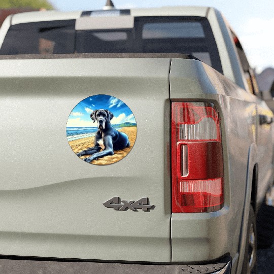 Great Dane on the Beach Cartoon Car Magnets