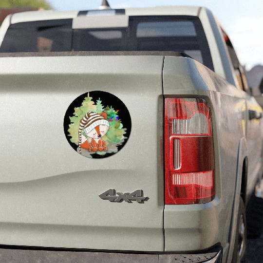 Pilot Fox Sitting On Grass With Tree Forest Car Magnets