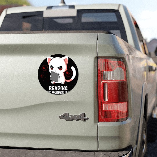 Reading - Reading Cat - Dark Humor - Reading Book Car Magnets