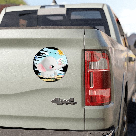Elephant Walking At Beach With 2 Birds Friends Car Magnets