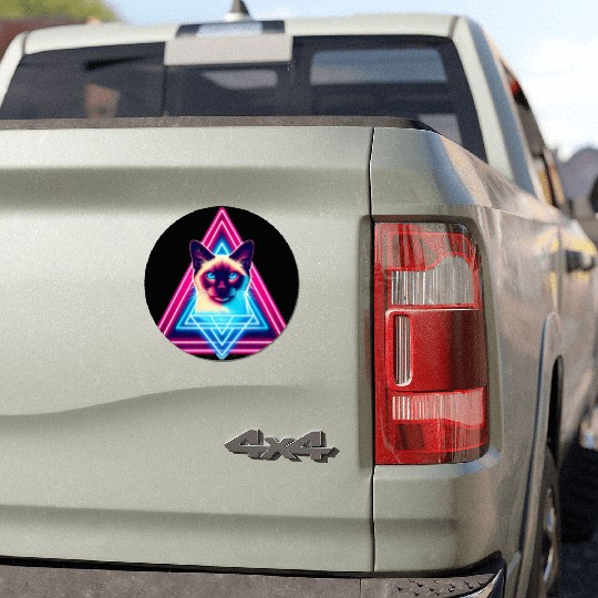 Siamese cat in the 80s style triangle Car Magnets