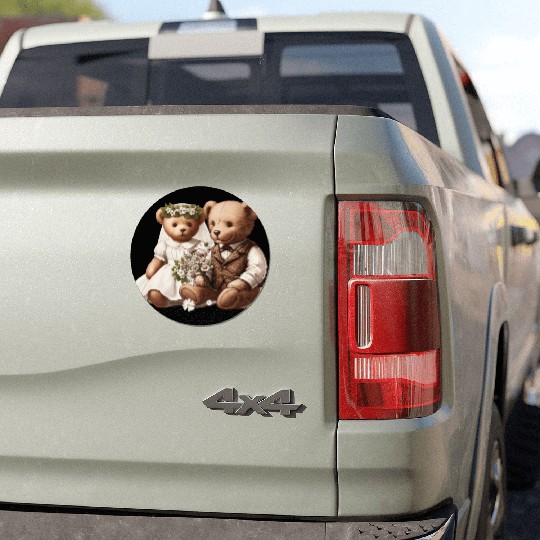 Vintage wedding: teddy bear bride and groom Car Magnets