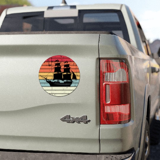 Retro Pirate Ship Sailing Love Vintage Sunset Car Magnets