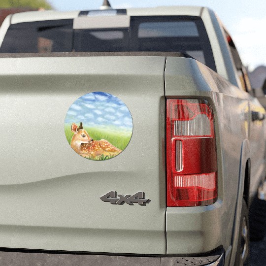 Cute Little Fawn in the Grass Illustration Car Magnets