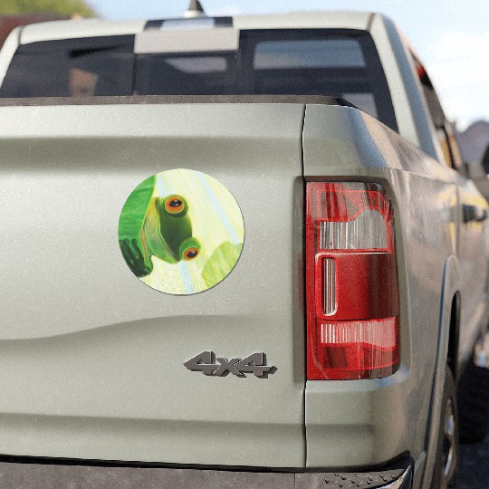 Cute Green Frog Peeping out From Behind Lily Pad Car Magnets