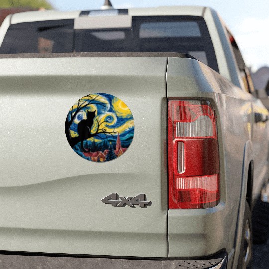 Starry Night Cat Art Premium Car Magnets
