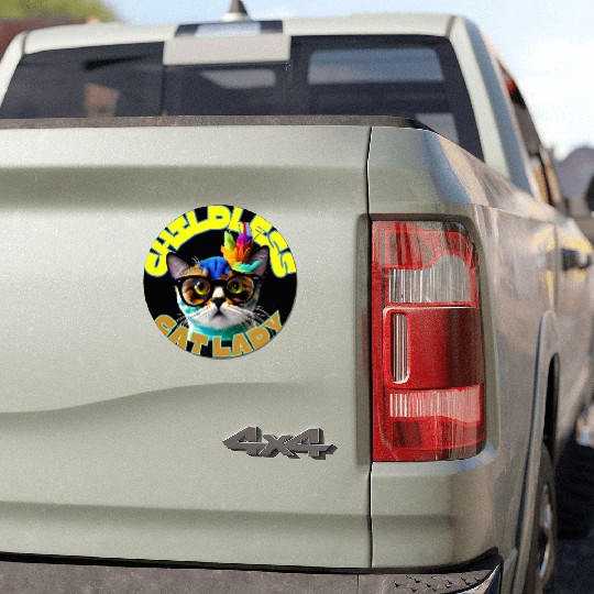 Colorful Cat with Glasses - Childless Cat Lady Car Magnets