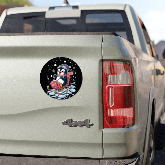 Cute Penguin Sledding Adventure Car Magnets