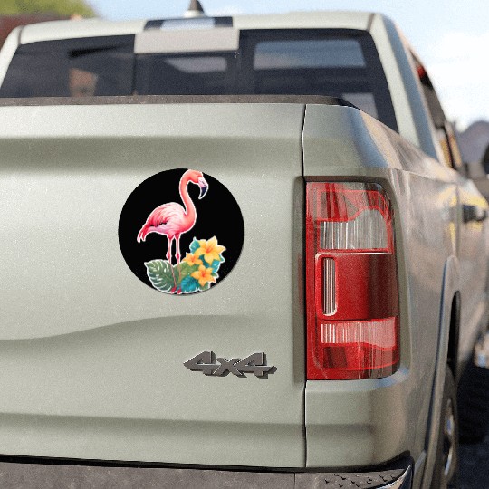 Tropical Flamingo with Floral Elegance Car Magnets