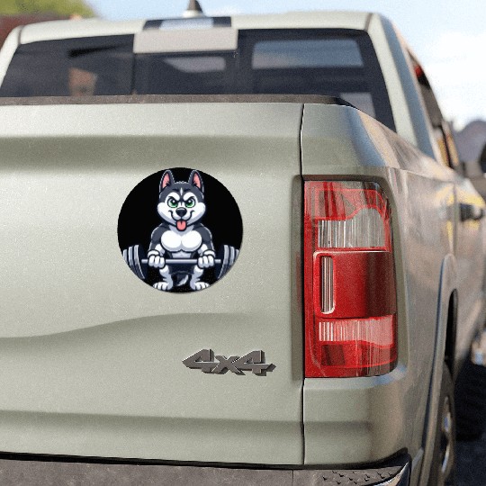 Husky Fitness Workout Bodybuilder Cartoon Gym Car Magnets