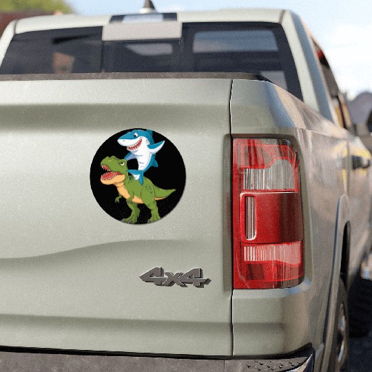 Shark Riding Dinosaur Shark Lover Jawsome Car Magnets