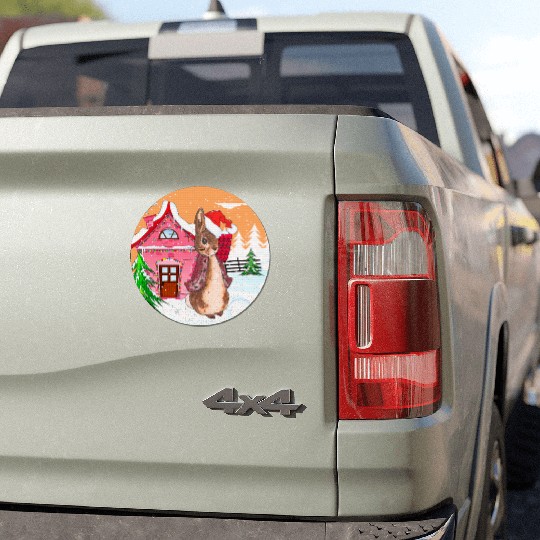 A rabbit walking on Christmas Day Car Magnets