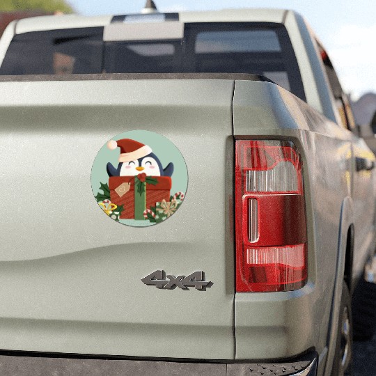 Cute Penguin with Gift and Santa Hat Car Magnets