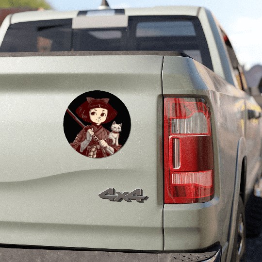 Chibi Samurai Warrior Cat Companion & Blossoms Car Magnets