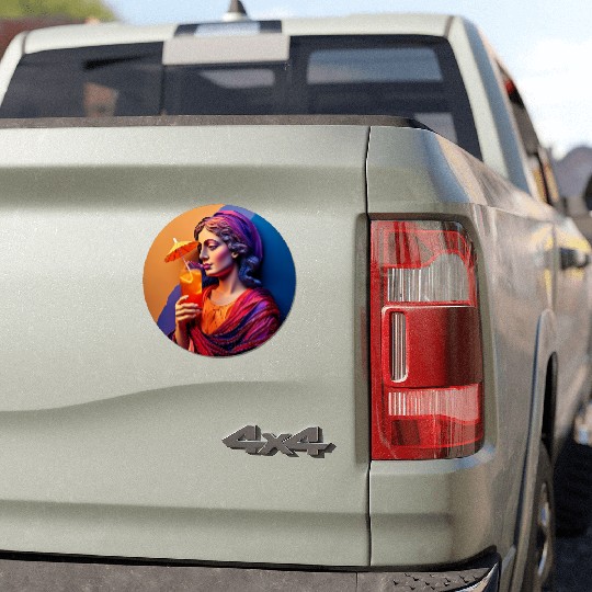 3D Artistic Lady with Tropical Drink in Vibrant Car Magnets
