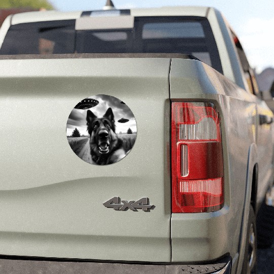 German Shepherd Funny GSP Selfie with UFOs Weird A Car Magnets