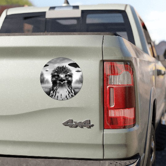 Hawk falcon Funny Graphic Selfie with UFOs Weird Car Magnets