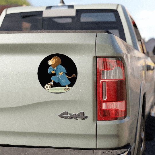 Lion playing soccer in karate kimono Car Magnets