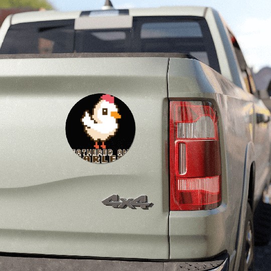 Feathered and Fearless: Bold 8-Bit Chicken Car Magnets