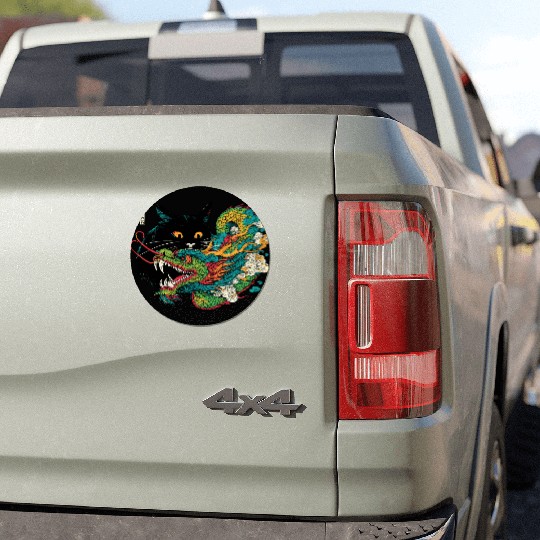 Ukiyo-e Black Cat Chinese Dragon Car Magnets