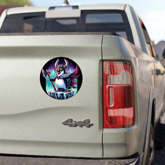 Viking Penguin Warrior Under Northern Lights Car Magnets