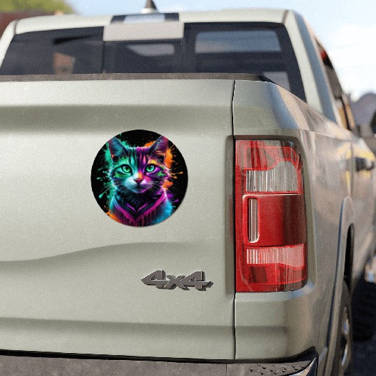 Neon Cosmic Cat – A Psychedelic Fusion of Color Car Magnets