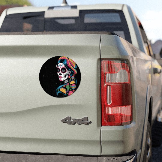 Cinco de Mayo Sugar Skull Girl Sombrero & Flowers Car Magnets