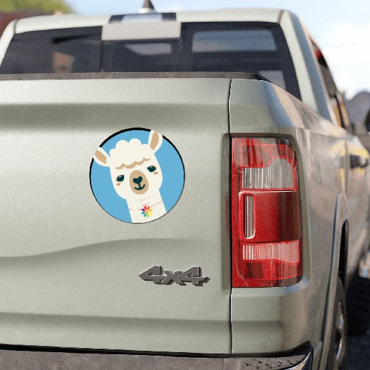 Alpaca with a Colorful Flower Necklace Car Magnets