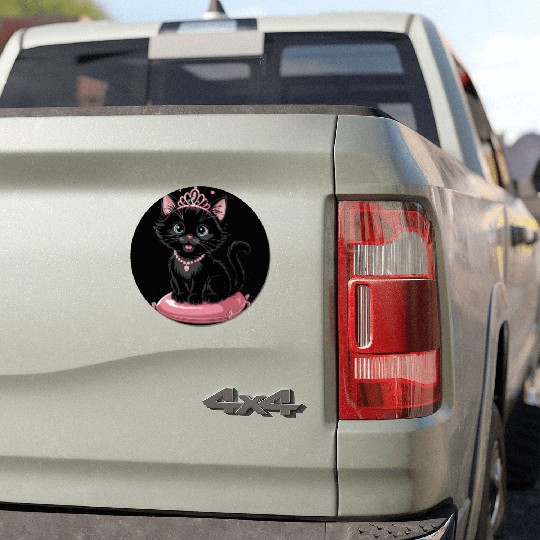 Royal Black Cat with Tiara and Jewels on Pink Car Magnets