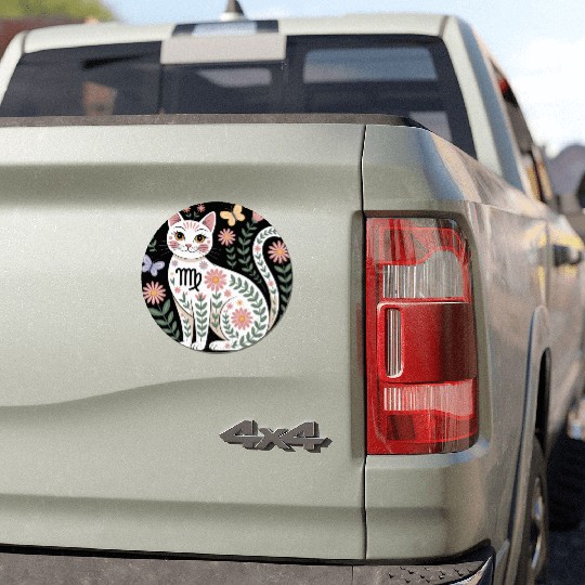 Virgo Zodiac Cat with Daisies Car Magnets