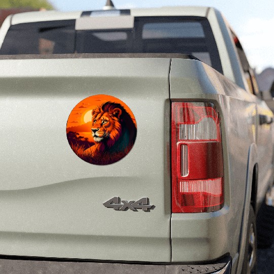 Sunrise Sleeping Lion in Grass Design. Car Magnets