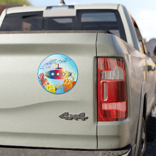 Colorful Submarine in a Tropical Coral Reef Car Magnets