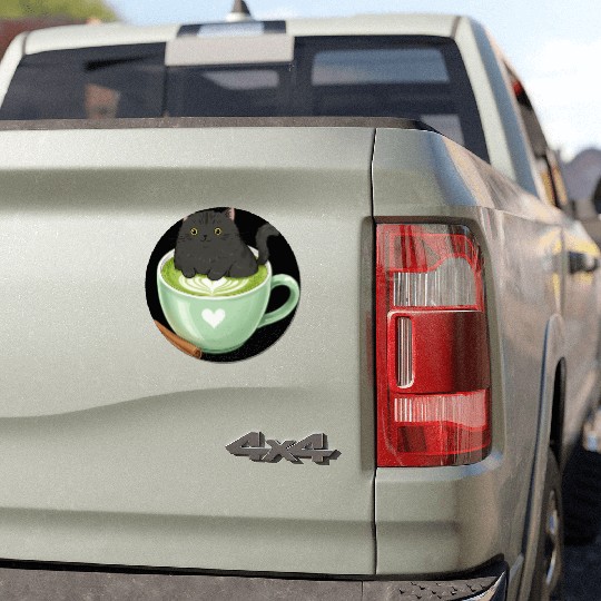 Charming Cat in Green Matcha Cup Car Magnets