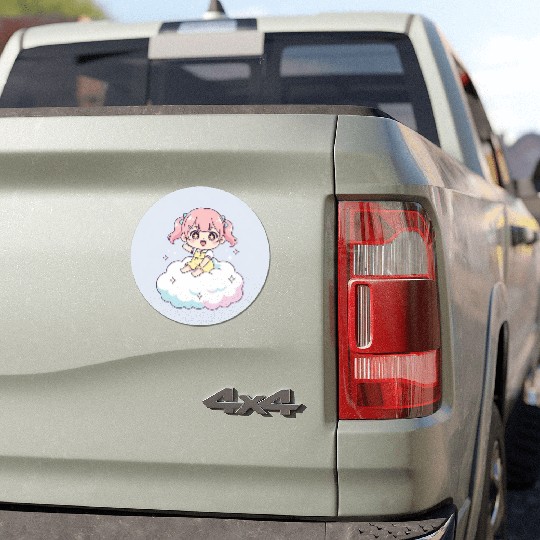 Cute Chibi Girl on Cloud Illustration Car Magnets