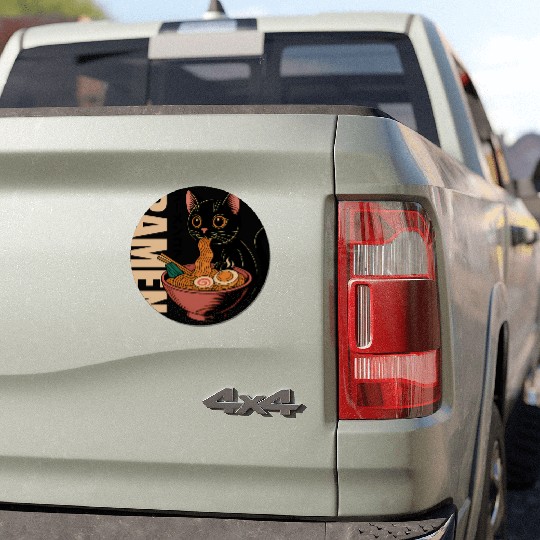 Black Cat Ramen Illustration Car Magnets