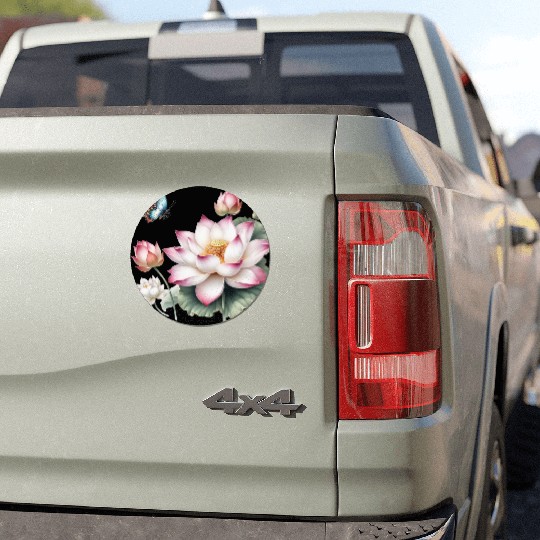 Light Pink Lotus and Butterflies  Car Magnets