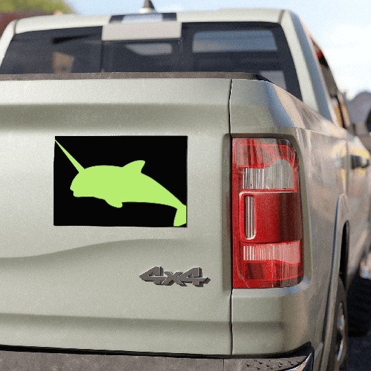 Sharp narwhal in green uniwhale Car Magnets