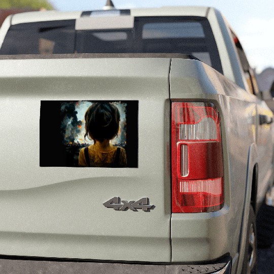 Kid in war looking at explosion 2 AI painting Car Magnets