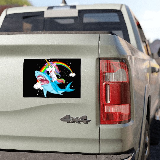 Unicorn riding shark Design Car Magnets