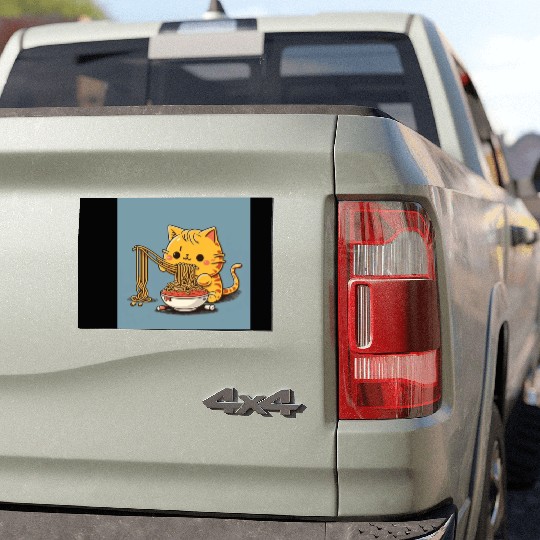 Japanese cat eating spaghetti Car Magnets