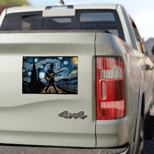man walking with a guitar van gogh style Car Magnets