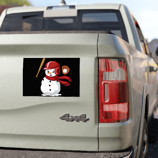 Funny snowman playing baseball Car Magnets