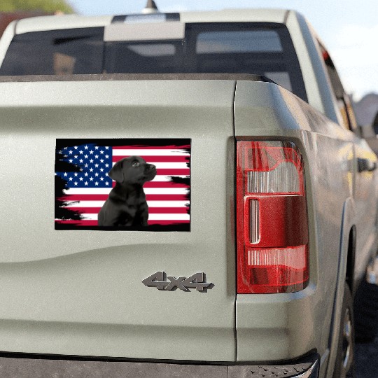 American Flag Dog Black Lab Puppy Car Magnets